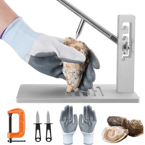 Yosuny Oyster Shucker Machine Oyster Clam Opener Machine Adjustable Oyster Shucker Tool Set Including Knifes, Glove and G-Clip, Seafood Tools for Hotel Family Buffet