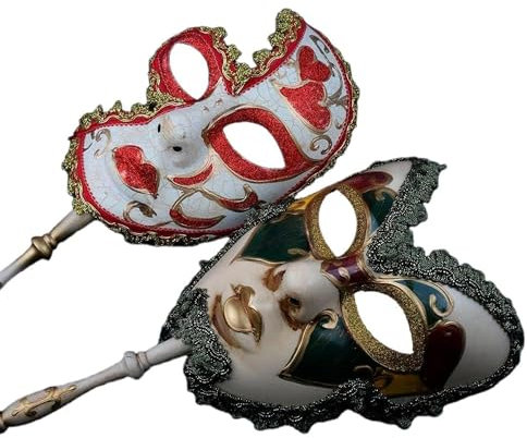 HDCRYSTALGIFTS 2er-Set Venezianische Masken mit Stab für Paare Venezianische Masken Kostümparty Masken Mardi Gras Maske Weihnachten Halloween