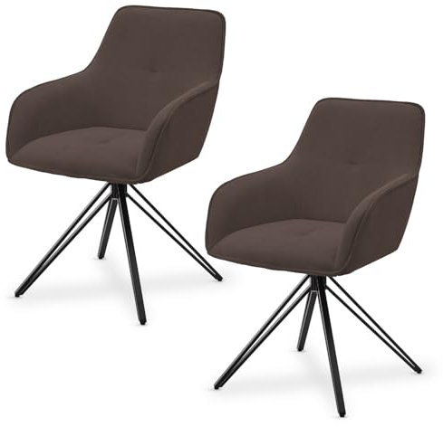 Juskys Drehstuhl Clyde mit Armlehne 2er Set - Esszimmerstuhl modern mit Stoff Bezug - Polsterstuhl Esszimmer - 120 kg belastbar - Stuhl Cord Braun