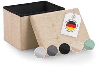Blumtal Sitzbank mit Stauraum - Truhenbank mit Stauraum 41x31x31cm - Sitztruhe mit Stauraum - Sitzwürfel - Aufbewahrungsboxen - Sitzbank Beige - Sitzwürfel mit Stauraum - Hocker Beige