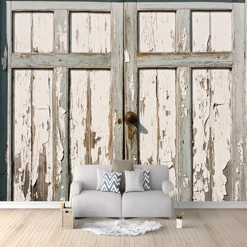 Papel Pintado Panorámico Puerta De Madera Retro Estilo Casa De Campo 400x280 cm Fotomurales No Tejido, Murales Decoración de Pared, Póster Pared Personalizado 3D Para Salón Dormitorio