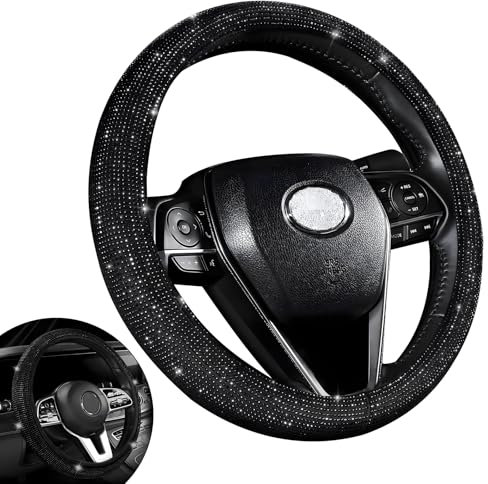 HIAHXC 36-39CM Auto Lenkradbezug, Glitzer Lenkradhüllen Anti-Rutsch Lenkradschutz Auto Kristall Lenkrad Bezug Autozubehör Innenraum (Schwarz)