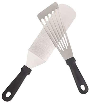 BEBEMOKO 2stücke Teiliges Edelstahl Grillspatel Und Schaber Für BBQ Antihaft Leicht Zu Reinigen Für Steak Pizza Und Pfannkuchen Für Küche Und Grill