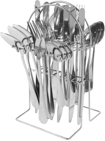 Silverware Set, 24Pcs Stainless Steel Cutlery Set with Holder, Service for 6, Mirror Polished Tableware Set for Home Kitchen Gathering,Dishwasher(Silver)