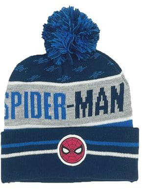 Spiderman Mütze Kinder | Bommelmütze | Spidey | Spider-Man | Beanie | kleine Geschenke für Jungen | Winter | Strickmütze | Wintermütze | Superhelden (DE/NL/SE/PL, Numerisch, 54, Blau)