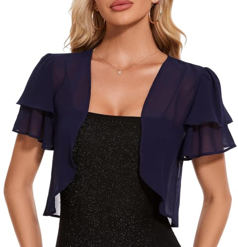 Atxnn Damen Chiffon Bolero Elegant Bolerojacke Kurze Ärmel Cardigan