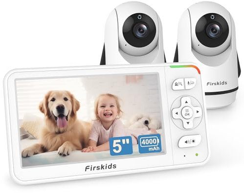 Firskids Babyphone mit 2 Kameras, 5-Zoll-Video-Babyphone mit Dual-Kamera und Audio ohne WLAN, 32-Stunden-Akku, 2-Wege-Talk, Temperatursensor, Auto-Nachtsicht, ideal für Monitor Baby und ältere
