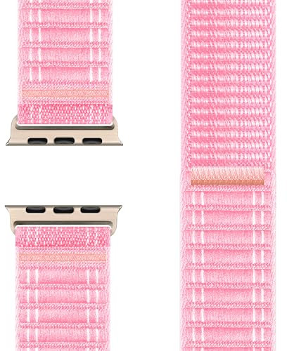 NALIA Evolv Cinturino Nylon Compatibile con Apple Watch iWatch Series Ultra/SE 10 9 8 7 6 5 4 3 2 1, 42/44/45/46/49mm, Tessuto Elastico con Chiusura in Velcro, Colore:Rosa Pallido