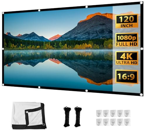 FOYIOLRU Tela per proiettore 265 x 150 cm (120), ad alta risoluzione, formato 16:9 HD, pieghevole, per casa, ufficio e scuola