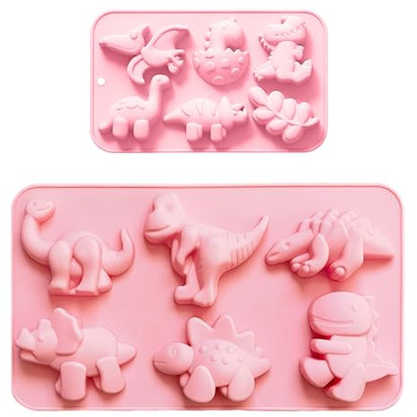 OAOSDH 2 Pezzi Stampo in Silicone di Dinosauro Rosa, Stampo di Cioccolato Multiuso, Oggetti di Biscotti per Biscotti per Pasticceria Fatti in Casa Fai-da-Te, Strumenti da Forno da Cucina.