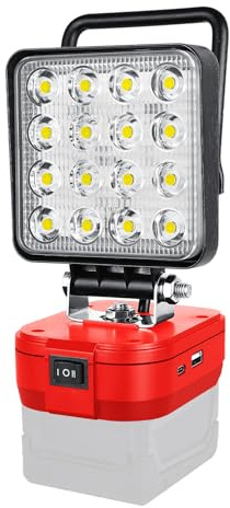 AUXTINGS 48 W LED-Arbeitslicht für Milwaukee M18 18/20 V, 4800 lm, wiederaufladbarer LED-Scheinwerfer, batteriebetrieben, mit Typ C/USB, Niederspannungsschutz für Autoreparatur (ohne Batterie)