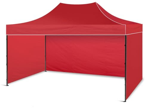 BDW - Barnum Pliant Professionnel Rouge - 3 x 4,5 x 2,2 m - Tente de Réception et Stand de Marché - Montage Rapide - Idéal pour événements, Fêtes, Marchés - Maison Dépliable - Mobilier de Jardin