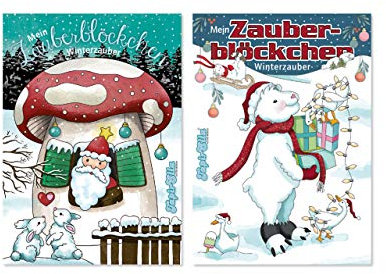 Lutz Mauder Zauberblöckchen Weihnachten, 2er Set, Kinder, Advent, Nikolaus, Adventskalender, Mitgebsel, Kreative Beschäftigung, Fördert Motorik, Fantasie, 24 S. je Block, A6