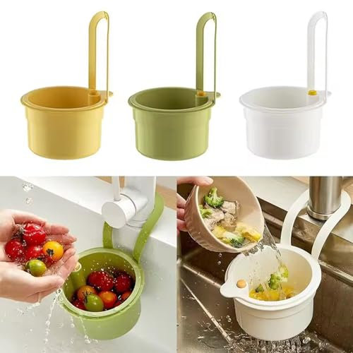 3PCS Sink Drain Strainer Basket, Multifunctional Hanging Sink Strainer Colander Drain Basket, Flexible Kitchen Sink Strainer Sink Food Catcher with One-click Release for Vegetables, Fruits
