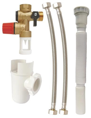 SOMATHERM FOR YOU - Kit Sicurezza Inox, Gruppo NF 20/27, Sifone 26/34, Tubo Scarico Estensibile, Scaldabagno, Installazione Facile, Accessori Sanitari, Acqua Aggressiva