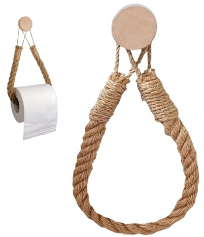 Kitchen Roll Holder Log Style, Wall-Mounted Tissue String, Self-Adhesive Chunky Rope Toilet Roll Holder for Bathroom, Kitchen, Vintage Home Decor