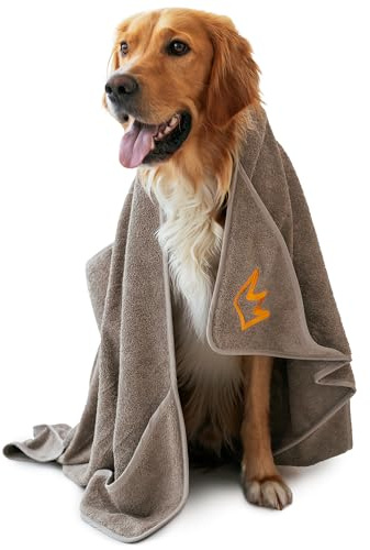 Rudelkönig Hundehandtuch große Hunde - Saugfähiges Badetuch 130x75 cm | Baumwoll-Frottee, Hunde Handtuch mit 6-Taschen-System für sicheren Halt – ideal nach Regen, Matsch & Bad, für große Hunde