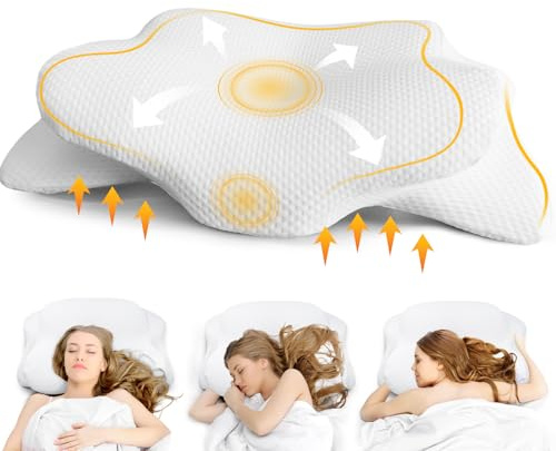 Asbtos Nackenkissen Kopfkissen - Ergonomisches Kissen für Schulter-und Nackenkomfort, Memory Foam Kissen für Bauch, Rücken, und Seitenschläfer, Kopfkissen mit Nackenstütze (Weiß)