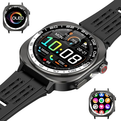 uaue Smartwatch Herren Damen | 20 Tage & 130+ Sportmodi Fitness-Uhr | Rund 1.43 AMOLED | Kompass & Beleuchtung | Bluetooth-Anrufe | IP68 Wasserdicht | Herzfrequenz | Schlafmonitor | Reinschwarz