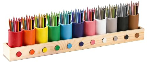 FARYODI Pot à crayons en bois coloré - Organiseur de crayons de couleur - 11 compartiments - Pour bureau, maison, fournitures scolaires