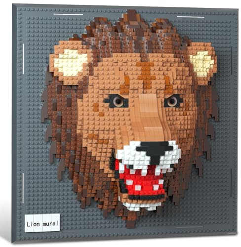 JOMIOD Löwen Tier 3D Wandbild Set, 2005 Klemmbausteine Einzigartige Wanddekoration oder Tischdekoration, Micro Mini Klemmbausteine für Zuhause Büro, Kreatives Geschenk für Erwachsene Teenager