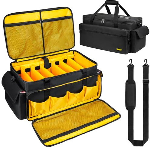 Large DJ Equipment Bag with 6 Detachable Dividers,DJ Cable File Bag with Laptop and Microphone Slots,Travel Dj Gig Organizer Bags for DJ Gear,Musicians, Professional and Dj Accessories( 21.5×12×11)