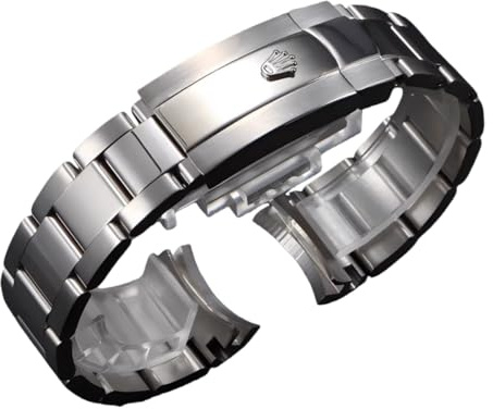 ROUREOX Solid Stainless Steel Watch Strap Curved End Metal Band Replacement Wrist Bracelet 20mm 21mm for Rolex Submariner-Silvery 20mm