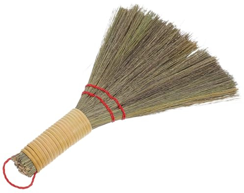 Healeved Escoba Pequeña de Mano de Paja de Maíz para Limpieza Interior, Escoba Corta Ligera y Portátil para Mesas, Sofás y Escritorios, Recogedor Pequeño para Polvo Doméstico