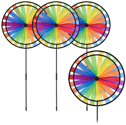 com-four® 4X Windrad Regenbogen bunt | Windspiel Gartenstecker für Garten, Balkon und Terrasse - Gartendeko Windspiel - drehbares Dekowindrad Outdoor