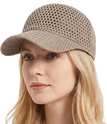 whatyam Sonnenhut Damen Sommer 2026 Neu Basecap Atmungsaktive Mesh Baseball Cap Frauen Leichte Strick Kappe Damen Elegante Schirmmütze für Outdoor Strand Urlaub Stylische Cappy Accessoires (Khaki)