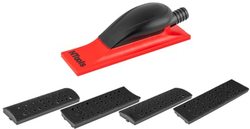 NTools HR P4 198 - Ponceuse manuelle avec aspiration, 198 x 70 mm | Cale à poncer aspirante, Ponçage sans poussière, Système de trous d'aspiration et raccord de tuyau réglable