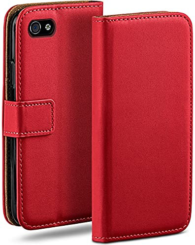 moex Book Case für iPhone 4S / iPhone 4 Handyhülle mit Kartenfach, Hülle klappbar 360 Grad Schutzhülle, Klapphülle Flip Case Cover, PU Leder Handytasche Lederhülle, Rot