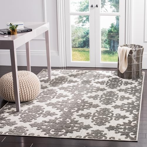 SAFAVIEH Traditionell Teppich für Wohnzimmer, Esszimmer, Schlafzimmer - Cottage Collection, Kurzer Flor, Creme und Grau, 201 X 290 cm