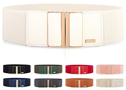 MIJIU Gürtel Elastischer für Damen Breiter Taillengürtel verstellbaren Guertel mit Legierung schnalle (Weiß)