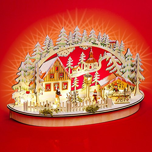 SIKORA LB68 beleuchteter Halbrunder 3D LED Holz Schwibbogen SEIFFENER Weihnachtsmarkt inklusive Trafo
