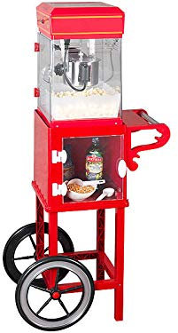 Rosenstein & Söhne Cinema-Popcorn-Maschinen: Retro-Popcorn-Maschine Movie und Rollwagen im 50er-Stil, rot (Cinema Machine, Nostalgie-Popcornmaschine, Zuckerwatte)
