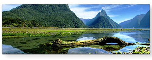 Eau Zone Wandbild auf Leinwand 120x40cm Mitre Peak in Neuseeland