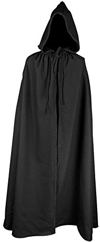 MYTHOLON Aaron Umhang mit Kapuze, Kostüm aus Wolle, Mittelalter LARP, Verkleidung Damen Herren, Schwarz