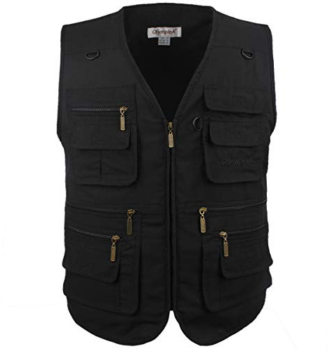 LUSI MADAM Men's Poplin Outdoors Travel Sports Multi-Pockets Work Fishing Vest 6X-Large Black
