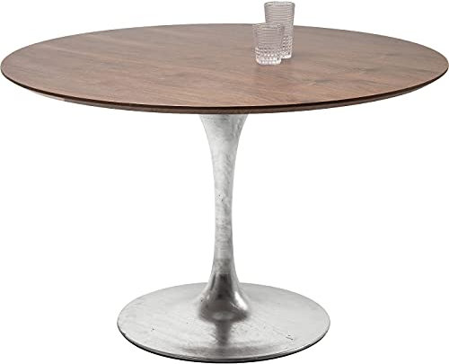 Kare Design Tisch Invitation Set, Silber, D 120 cm, 4-6 Personen, Retro-Design, Rund, Platzsparend, Minimalist, Esszimmertisch, Besprechungstisch für Büro, Robust, Stahl Sockel, 76x120x120 cm (HxBxT)