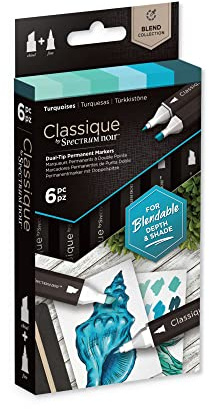 Crafter's Companion Spectrum Noir Classique Blend Twin Tip Blendable Alcohol Based Marker Set with Japanese Nibs - Pack of 6 - Perfect for Colouring, Drawing & Illustration (Turquoises Pack)