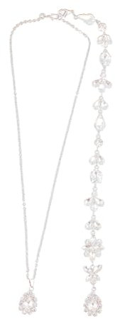 Wedding Bridal Backdrop Necklace Crystal Pendant Back Necklace Body Chain Jewelry for Women Girls (Silver)