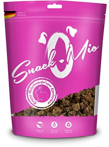 SnackOMio – Premium Hundesnack – krosse Fleischwürfel vom Kaninchen, getreidefrei, 1er Pack (1 x 125g)