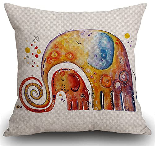Smooffly Elefanten-Kissenbezug, Aquarell, Elefant, Heimdekoration, für Herren/Frauen, Wohnzimmer, Schlafzimmer, Sofa, Stuhl, 45 x 45 cm