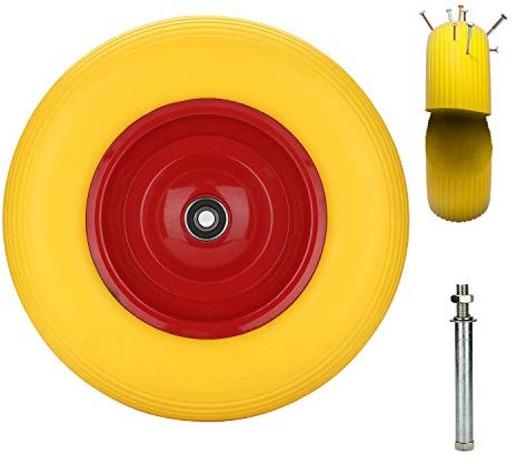 EINFEBEN Schubkarrenrad 4.80 4.00-8 Vollgummi, Gummirad, pannensicher, 200 kg Tragkraft Ersatzrad mit Achse, Stahlfelge Reifen gelb-rot, für Gartenkarren