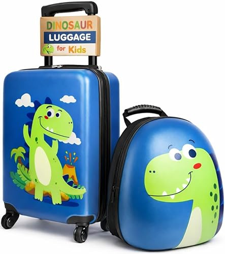 emissary Kindergepäck mit Rädern für Jungen, 45,7 cm Dinosaurier-Koffer für Kinder mit 35,6 cm Rucksack, Kleinkind-Handgepäck mit Rädern, Hartschalenkoffer für Reisen, Dinosaurier, Reisen