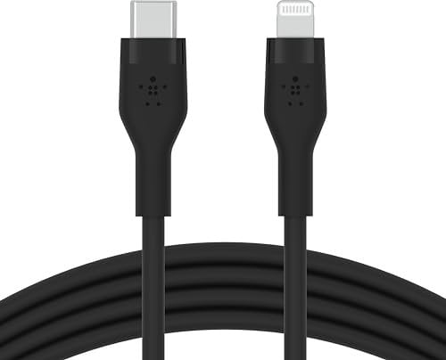 Belkin Cable de silicona USB-C a Lightning de 1 m BoostCharge Flex, Certificación MFi, Carga Rápida PD de 20 W para iPhone 14/14 Plus, 13, 12, Pro, Max, Mini, SE, iPad y Otros, Negro