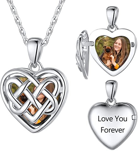 SILVERCUTE personalisiert Foto Kette 925 Sterling Silber Herz Medaillon zum Öffnen einzigartiges Bilder Souvenir Andenken Schmuck mit Rolokette 40/45/55cm