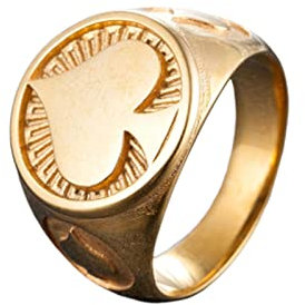 Gualiy Edelstahl Ring Vergoldet, Ring Herren Personalisiert, Gold Siegel-Ass der Pik-Form Jubiläumsringaus Edelstahl Gold Ringgröße 62 (19.7)