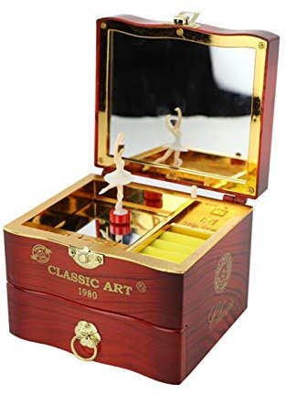 Faderr Caja de música de Regalo, Caja de música giratoria de Boda, Caja Musical de joyería de bailarín, Almacenamiento de joyería Musical Adornos de niña Caja-Musical (Marrón)